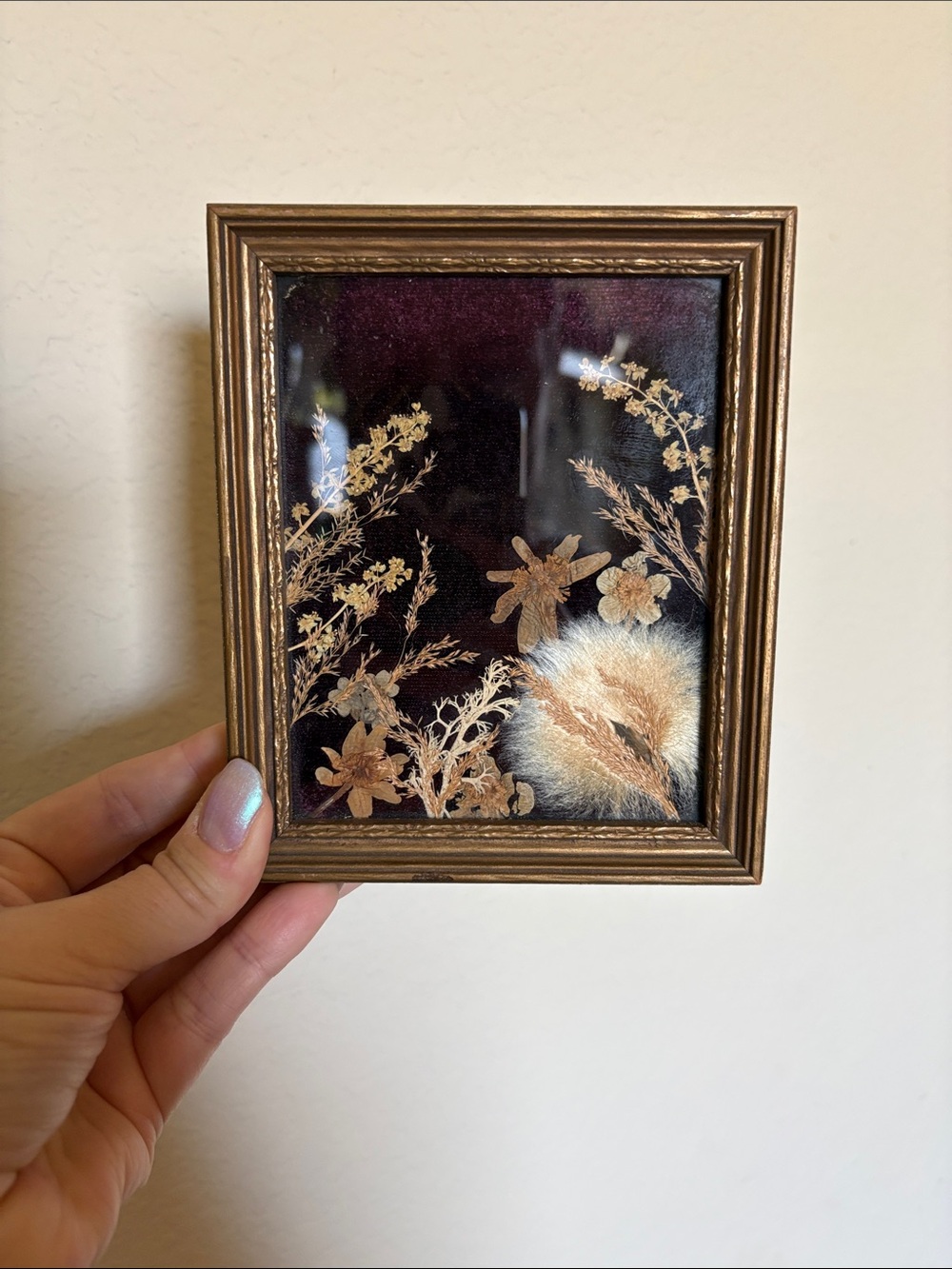 Vintage Ruth Miller Staats Gold Framed Floral Pressed Wildflower Art Piece
